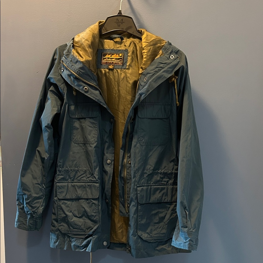 Woman’s size medium Eddie Bauer blue Field Jacket with Mustard Lining